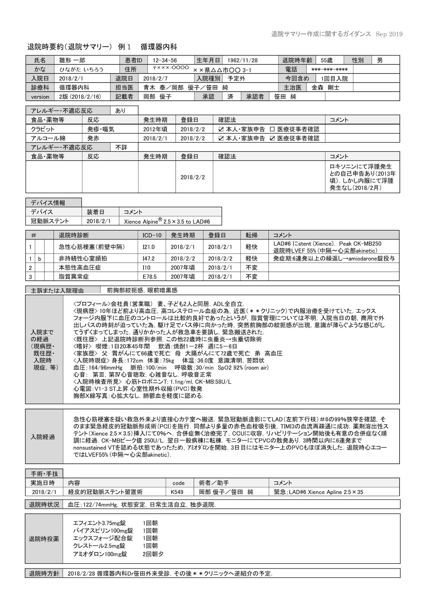 退院サマリー15のサンプル